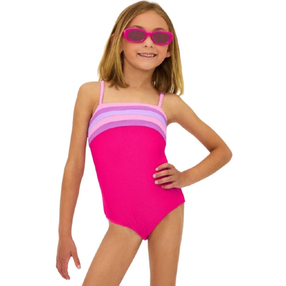 BEACH RIOT Girls Jessa Colorblock One Piece Swimsuit 9- 10 Pink Raspberry NWT